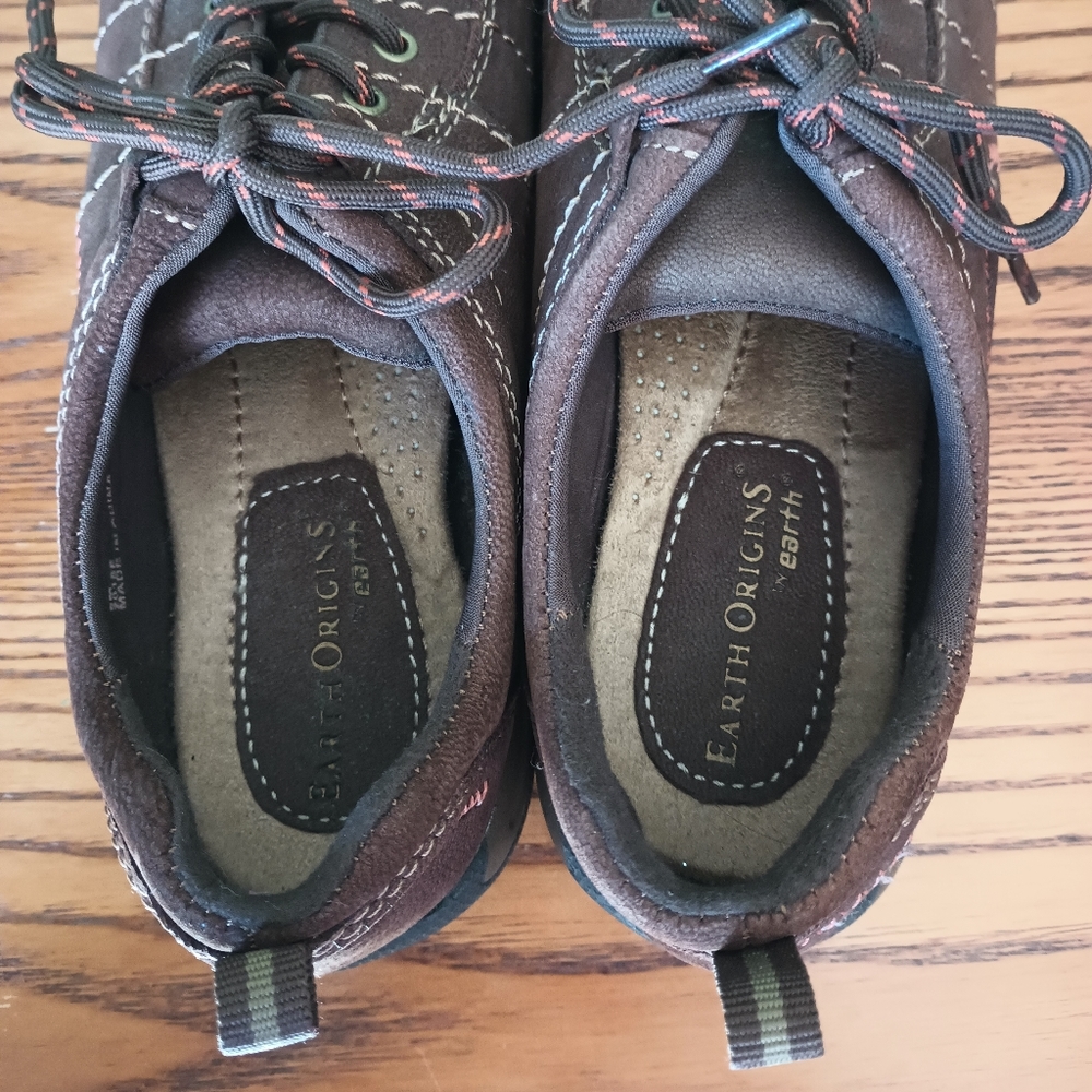 Earth Origins Brown Leather Hiking Walking Shoes Womens 6 Athleisure - Picture 8 of 9